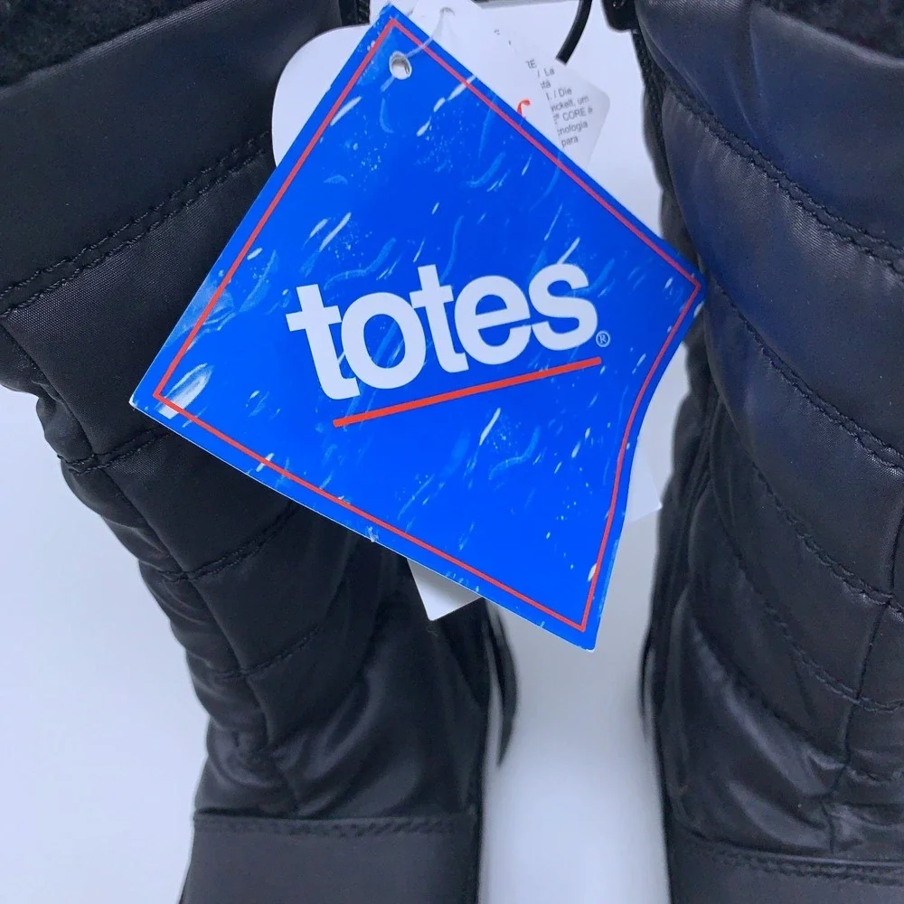 Totes Girls Shoe Size 1 Black Pink Detail Dana Waterproof Snow Winter Boots NWT